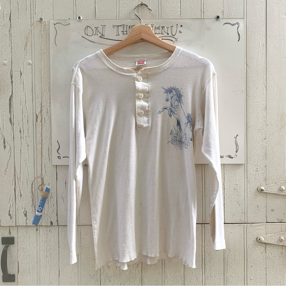 Vintage unicorn white cotton long sleeve tee size L